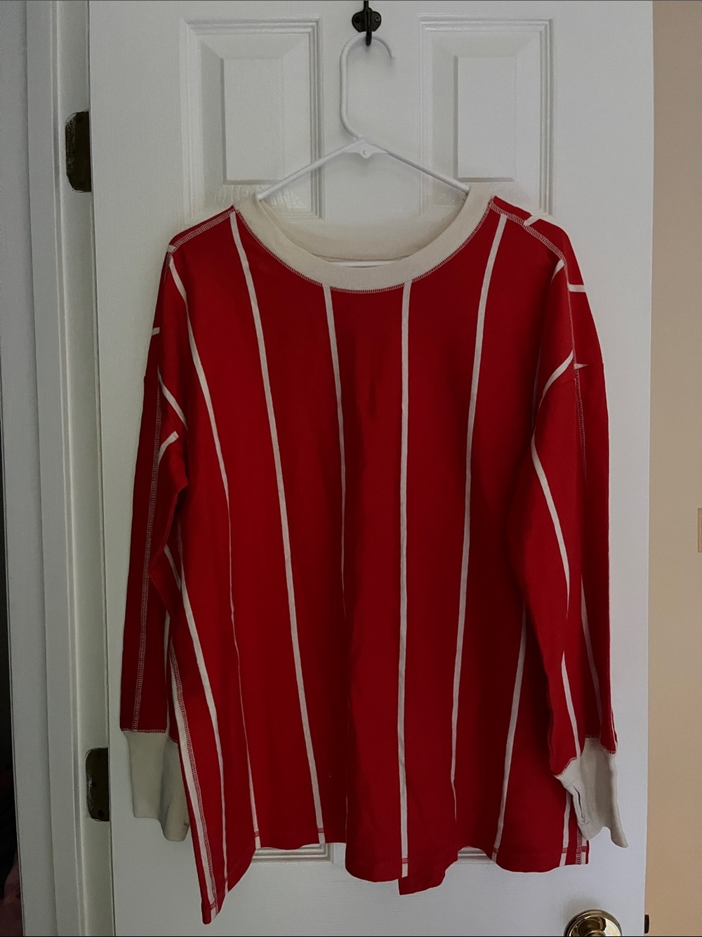 NWT Free People FP Movement Red and White Vertical Stripe Long Sleeve Top